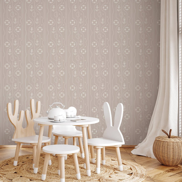 Beige Anchor & Nautical Rope Wallpaper A071 - CostaCover-Peel and stick Removable Wallpaper-Abstract-abstract wall art-abstract wallpaper