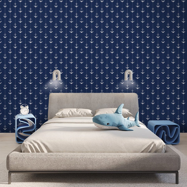 Navy Blue Anchor Wallpaper A072 - CostaCover-Peel and stick Removable Wallpaper-Abstract-abstract mural-abstract wall art