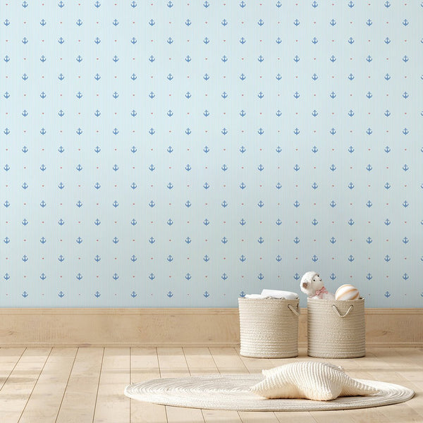 Light Blue Anchor Wallpaper A073 - CostaCover-Peel and stick Removable Wallpaper-Abstract-abstract wall art-abstract wallpaper