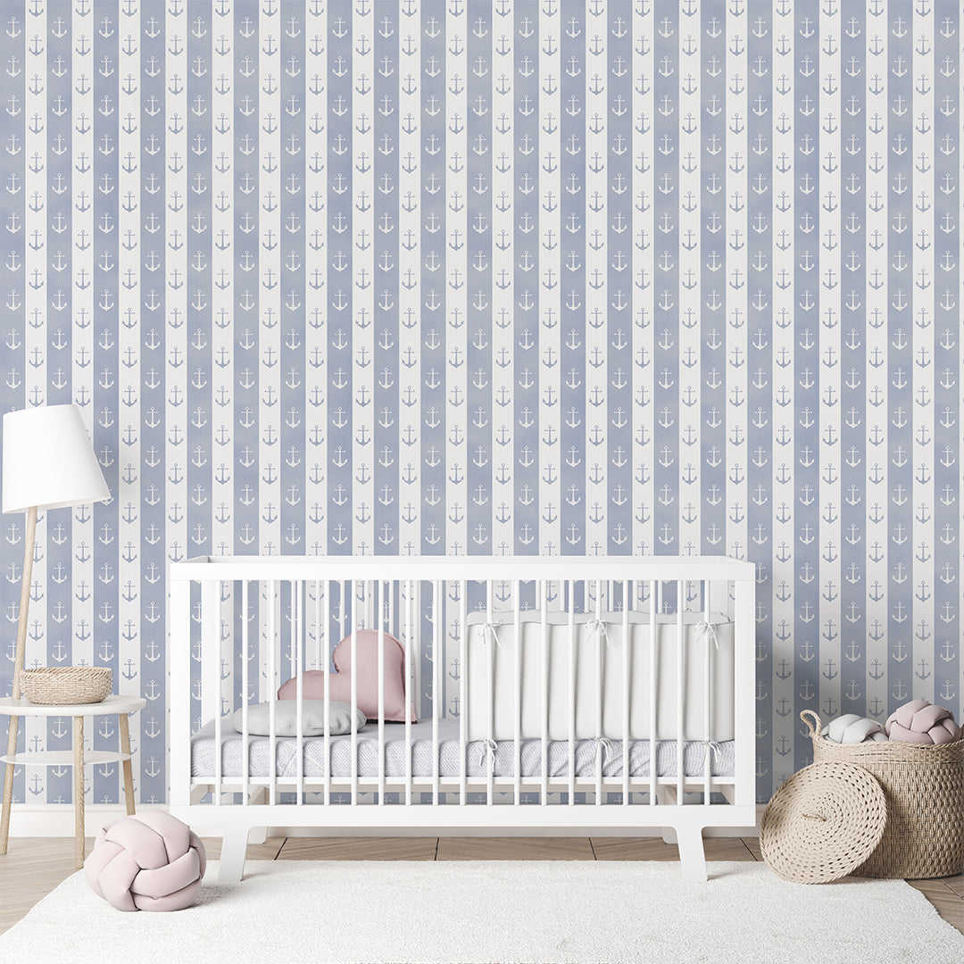 Blue White Anchor Wallpaper A075