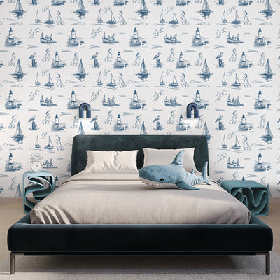 Blue Nautical Sketch Wallpaper A081