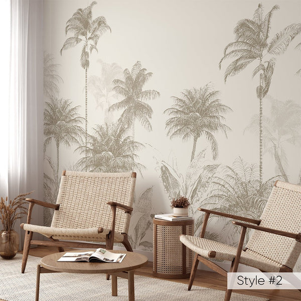 Vintage Jungle Palms Wall Mural CCM150 - CostaCover - Peel and stick Removable Wallpaper - abstract wallpaper - adhesive wallpaper - bathroom wallpaper