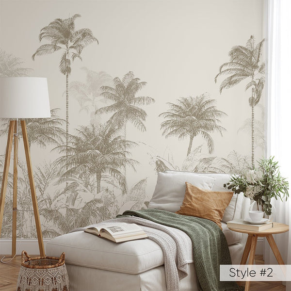 Vintage Jungle Palms Wall Mural CCM150 - CostaCover - Peel and stick Removable Wallpaper - abstract wallpaper - adhesive wallpaper - bathroom wallpaper