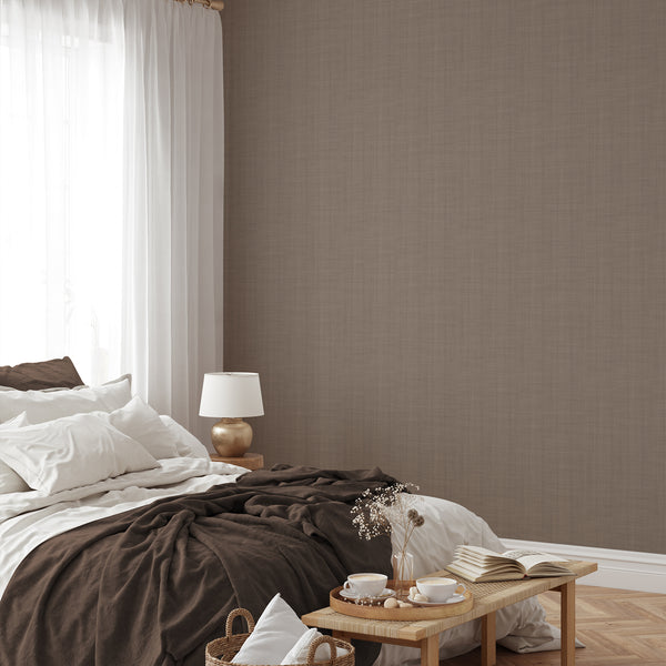 Taupe Brown Linen Texture Wallpaper L042
