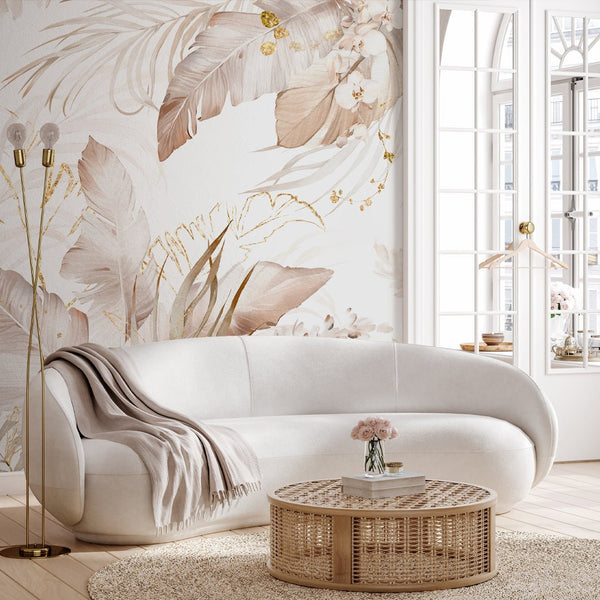 Pastel Banana Leaves Wall Mural WM025 - CostaCover - Peel and stick Removable Wallpaper - adhesive wallpaper - baby bedroom - banana leaves