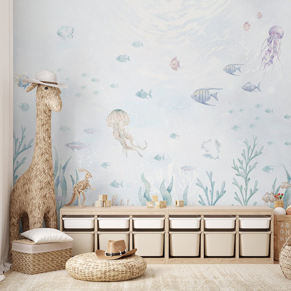 Blue Undersea World Wall Mural SM059 - CostaCover - Peel and stick Removable Wallpaper - accent wallpaper - adhesive wallpaper - baby bedroom