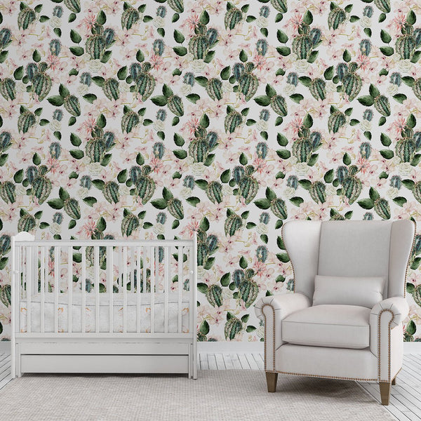 Blossom Cactus & Orchids Wallpaper CC207 - CostaCover - Peel and stick Removable Wallpaper - adhesive wallpaper - baby wall decor - Backsplash panels