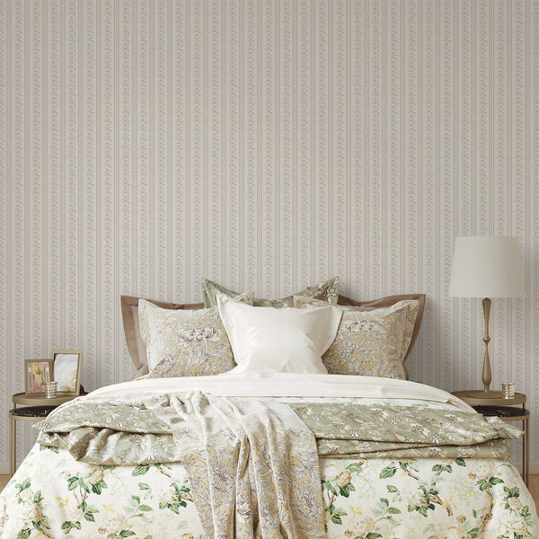 Beige Floral Stripe Wallpaper L133