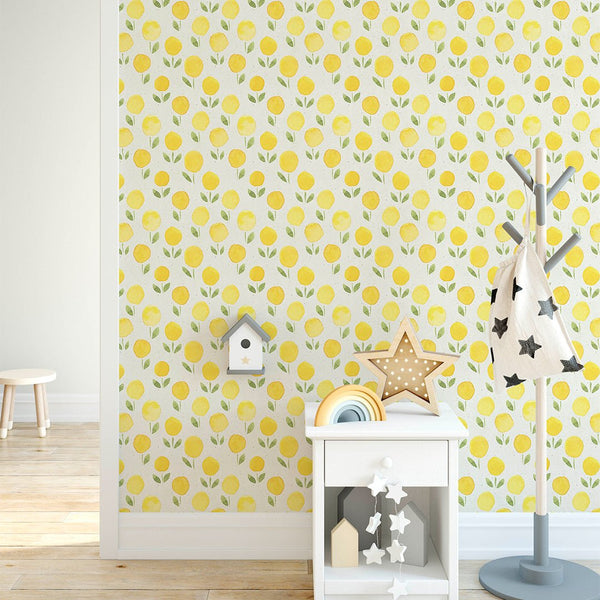 Watercolor Yellow Marigold Wallpaper CC152 - CostaCover - Peel and stick Removable Wallpaper - adhesive wallpaper - Backsplash panels - bathroom wallpaper