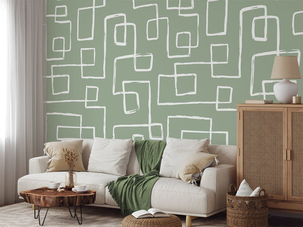 Green & White Line Wallpaper W018 - CostaCover - Peel and stick Removable Wallpaper - Abstract - abstract lines - abstract wall art