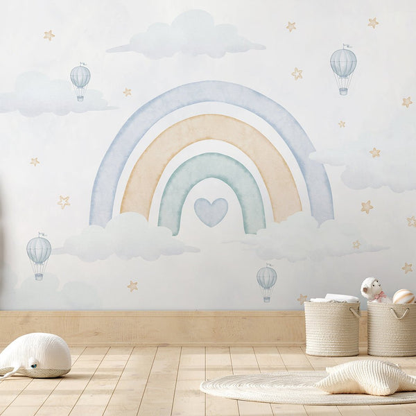 Pastel Blue Rainbow Wall Mural AM142 - CostaCover-Peel and stick Removable Wallpaper-accent wallpaper-adhesive wallpaper-baby bedroom
