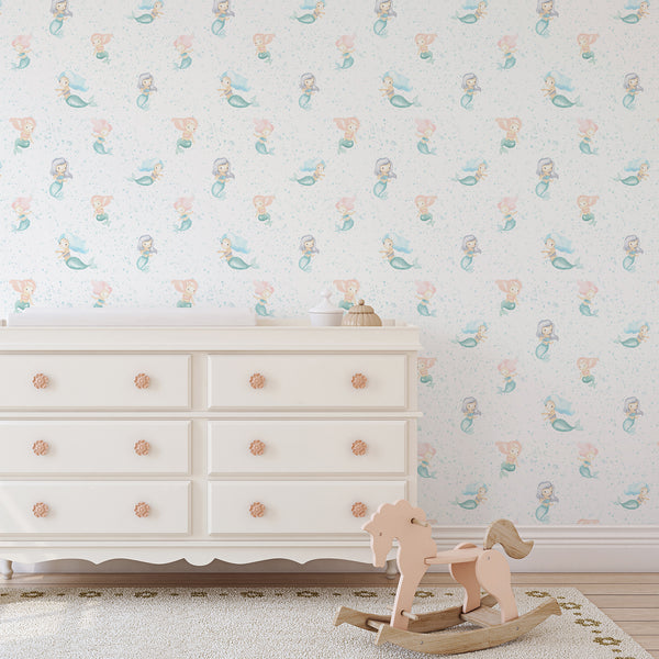 Blue Mermaid Nursery Wallpaper L137