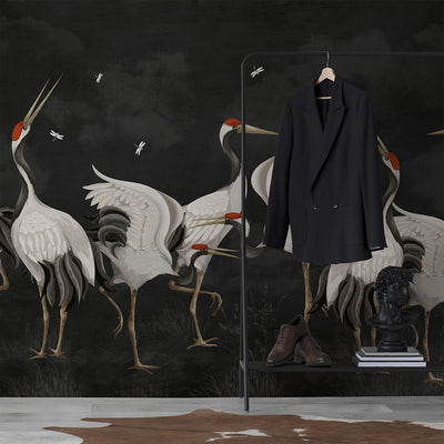 Black Japanese Cranes Wall Mural WM109
