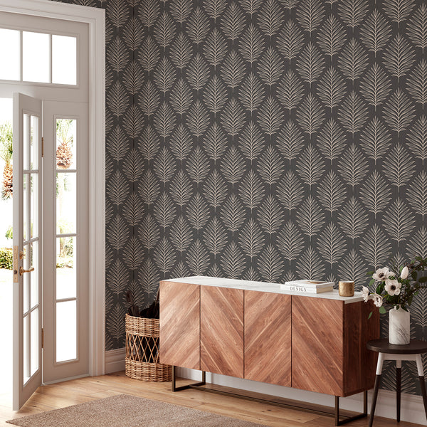 Dark Gray Palm Leaves Wallpaper L060