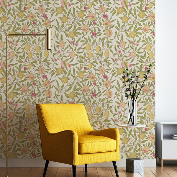 Light Fruit or Pomegranate by Morris Wallpaper W140 - CostaCover - Peel and stick Removable Wallpaper - accent wallpaper - adhesive wallpaper - bathroom wallpaper