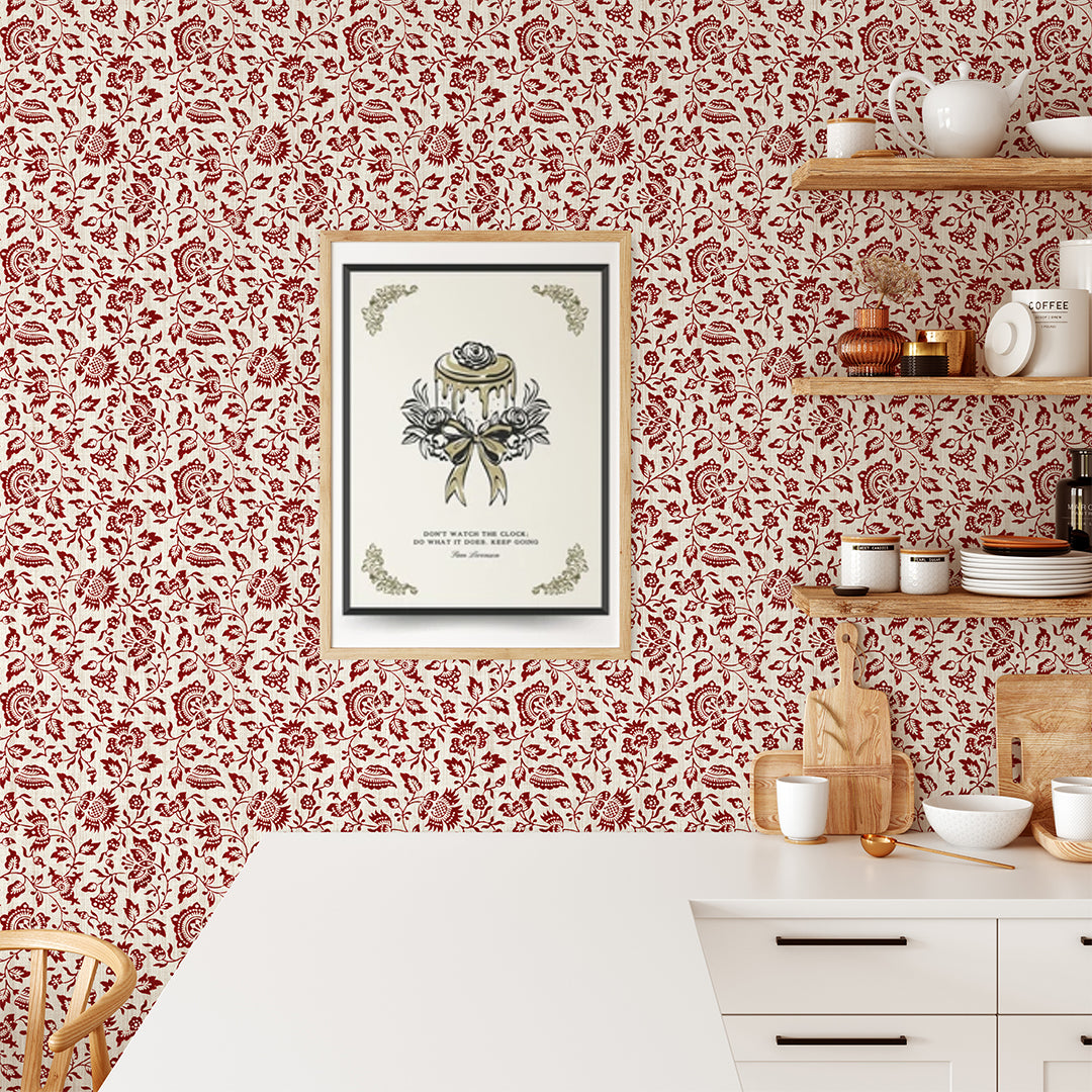 Red Vintage Flowers Wallpaper CC344