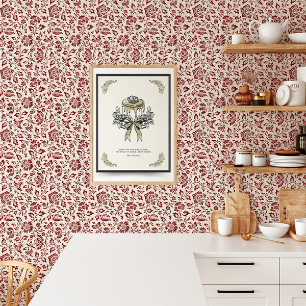Red Vintage Flowers Wallpaper CC344 - CostaCover - Peel and stick Removable Wallpaper - accent wallpaper - adhesive wallpaper - bathroom wallpaper