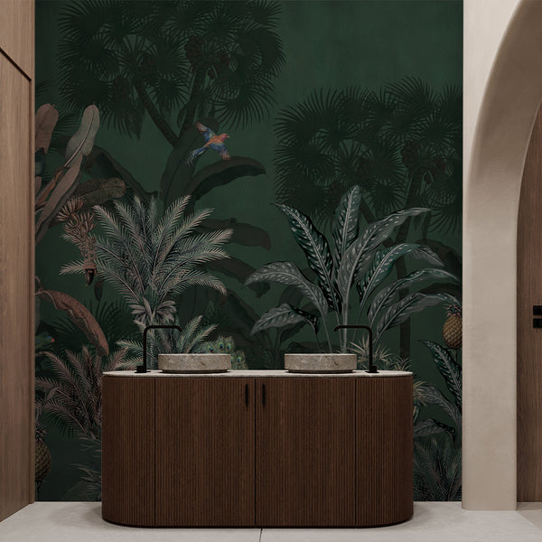 Dark Green Tropical Jungle Wall Mural AM184