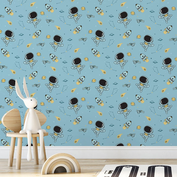 Blue Astronaut Wallpaper S128 - CostaCover-Peel and stick Removable Wallpaper-accent wallpaper-adhesive wallpaper-bathroom wallpaper