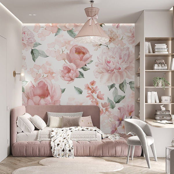 Pink Flowers Bouquet Wall Mural SM026 - CostaCover - Peel and stick Removable Wallpaper - accent wallpaper - adhesive wallpaper - baby bedroom