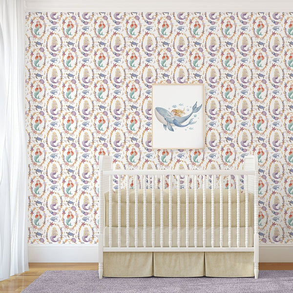 Mermaid and Seashell Wallpaper S092 - CostaCover - Peel and stick Removable Wallpaper - Abstract - abstract wall art - abstract wallpaper