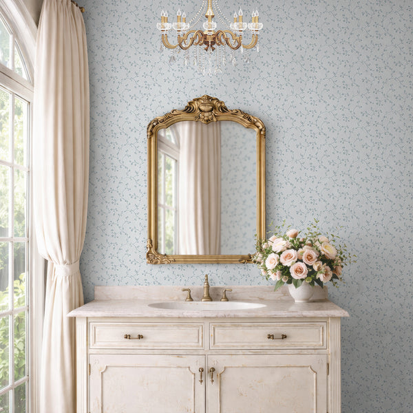 Dusty Blue Floral Vine Wallpaper L113