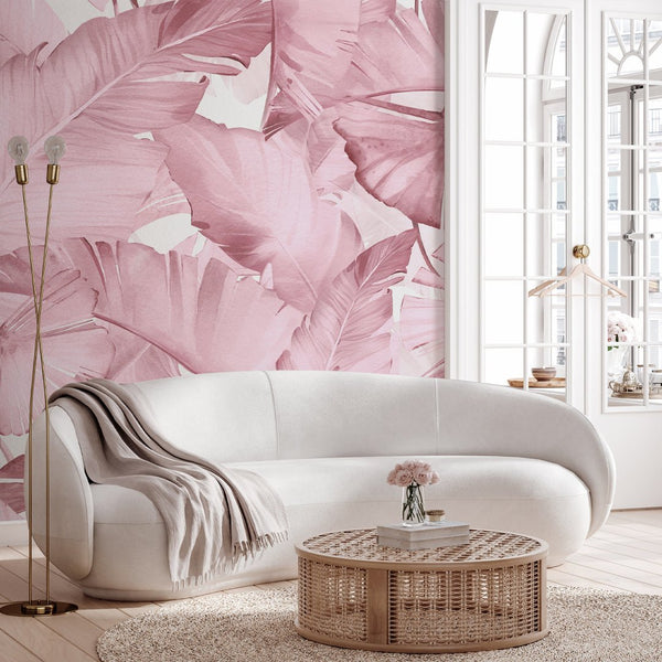 Pink Banana Leaves Wall Mural WM020 - CostaCover - Peel and stick Removable Wallpaper - adhesive wallpaper - banana leaves - Banana leaves wallpaper