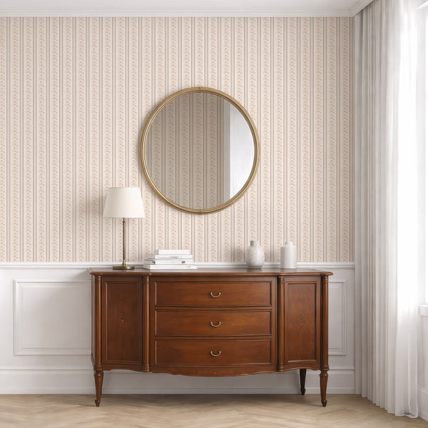 Beige Taupe Floral Stripe Wallpaper L128