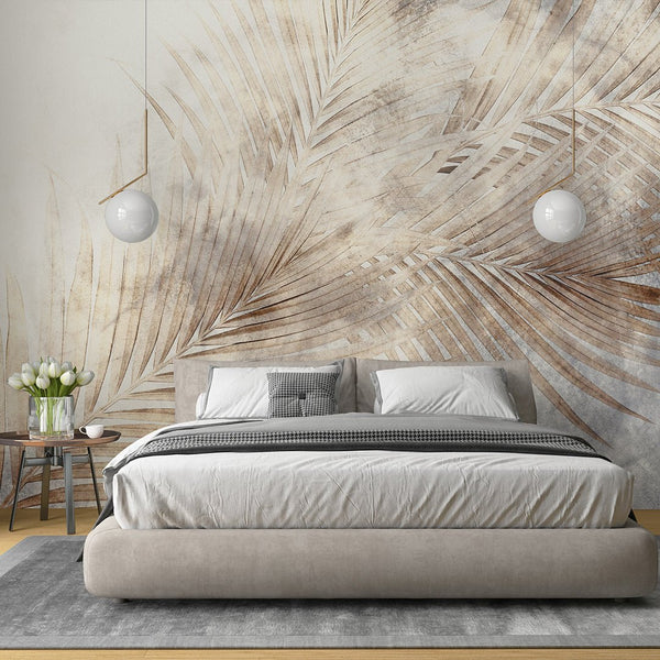 Beige Brown Palm Leaf Wall Mural WM083 - CostaCover - Peel and stick Removable Wallpaper - abstract wallpaper - accent wallpaper - adhesive wallpaper