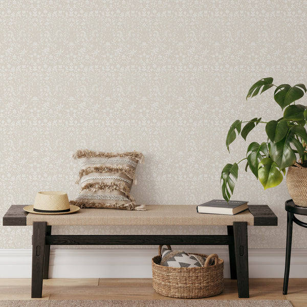 Beige Floral Toile Wallpaper CC366