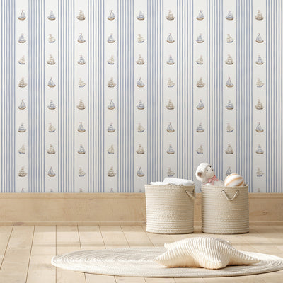 Blue Stripes & Sailboats Wallpaper A069