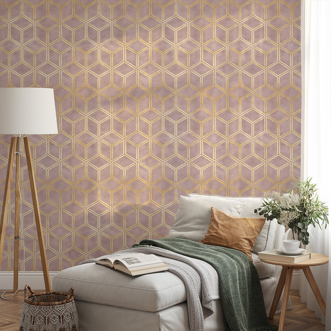 Blush Pink Сubes Art Deco Wallpaper CC327