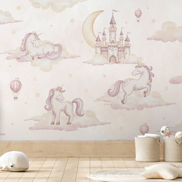 Dreamy Kingdom & Unicorn Wall Mural AM137 - CostaCover-Peel and stick Removable Wallpaper-accent wallpaper-adhesive wallpaper-baby bedroom