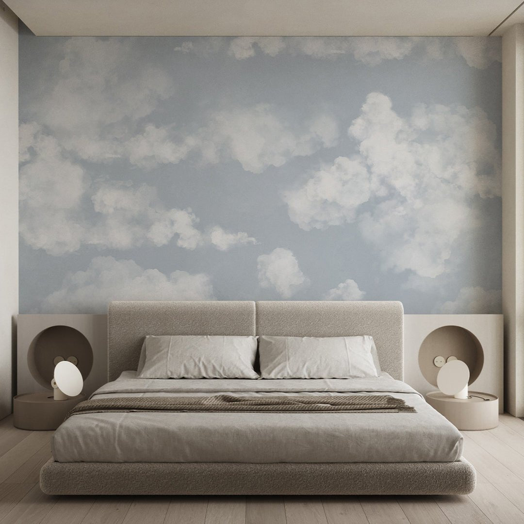 Pastel Blue Sky and Clouds Wall Mural with soft cloudscape