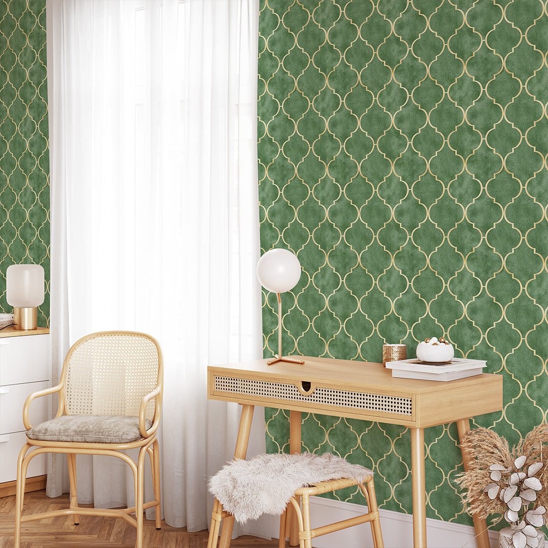 Bright Green Art Deco Wallpaper CC328