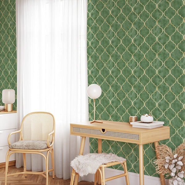 Bright Green Art Deco Wallpaper CC328 - CostaCover - Peel and stick Removable Wallpaper - abstract wall art - abstract wallpaper - accent wallpaper