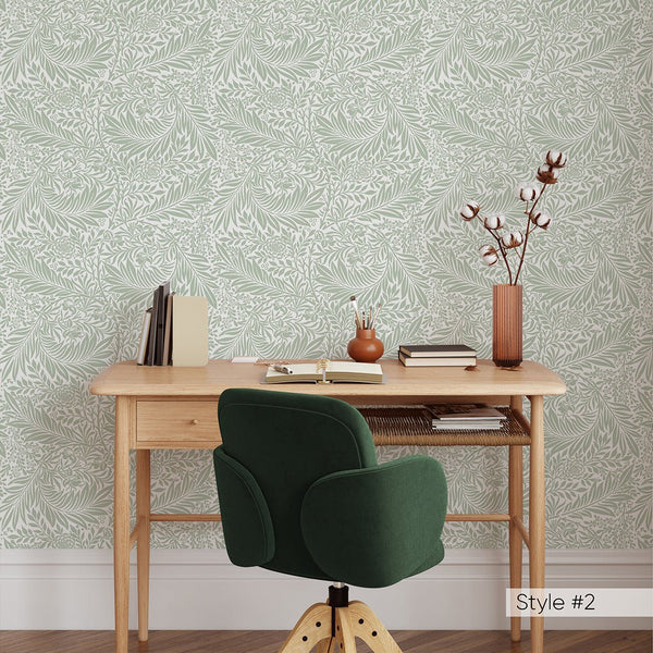 Beige & Green Larkspur by Morris Wallpaper W127 - CostaCover - Peel and stick Removable Wallpaper - Abstract - abstract floral - abstract lines