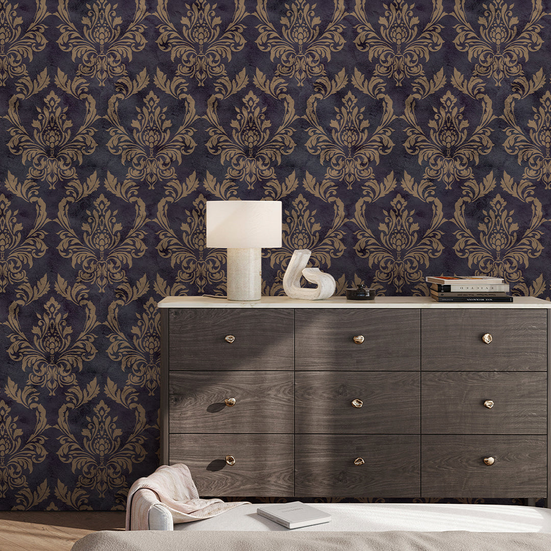 Vintage Dark Damask Wallpaper A026