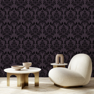 Dark Purple Damask Wallpaper A027