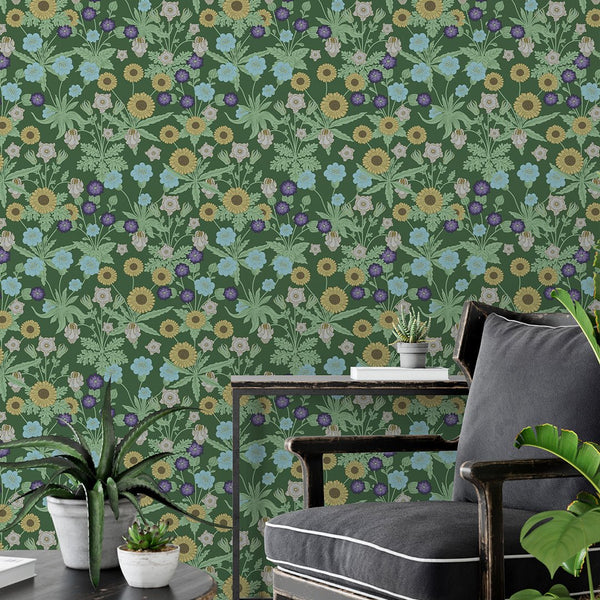 Colorful Wildflowers by Morris Wallpaper W128 - CostaCover - Peel and stick Removable Wallpaper - abstract floral - abstract wallpaper - accent wallpaper