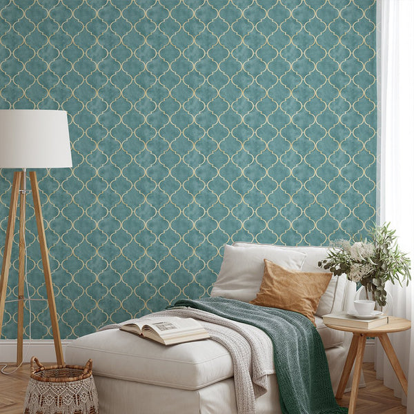 Turquoise Blue Art Deco Wallpaper CC329 - CostaCover - Peel and stick Removable Wallpaper - Abstract - abstract lines - abstract wall art