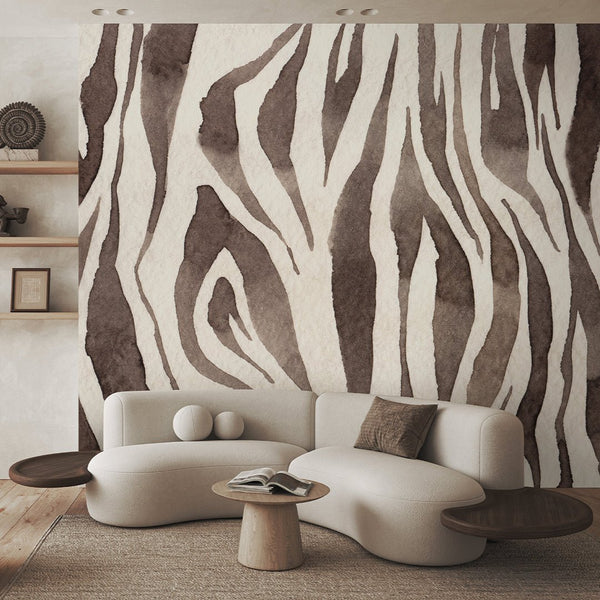 Beige Brown Zebra Texture Wall Mural AM119 - CostaCover - Peel and stick Removable Wallpaper - Abstract - abstract lines - abstract mural