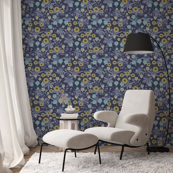 Purple Wildflowers by Morris Wallpaper W130 - CostaCover - Peel and stick Removable Wallpaper - abstract floral - abstract wallpaper - accent wallpaper