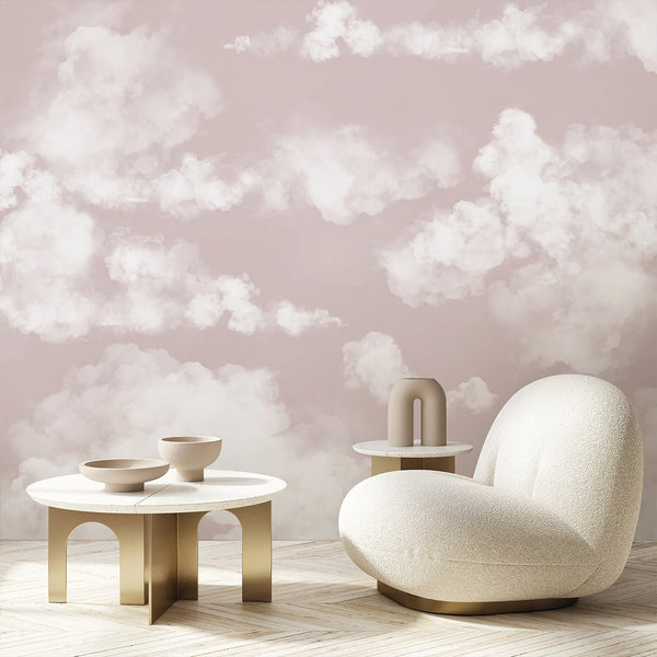 Pastel Pink Sky & Clouds Wall Mural AM022 - CostaCover - Peel and stick Removable Wallpaper - about walls - Abstract - abstract lines