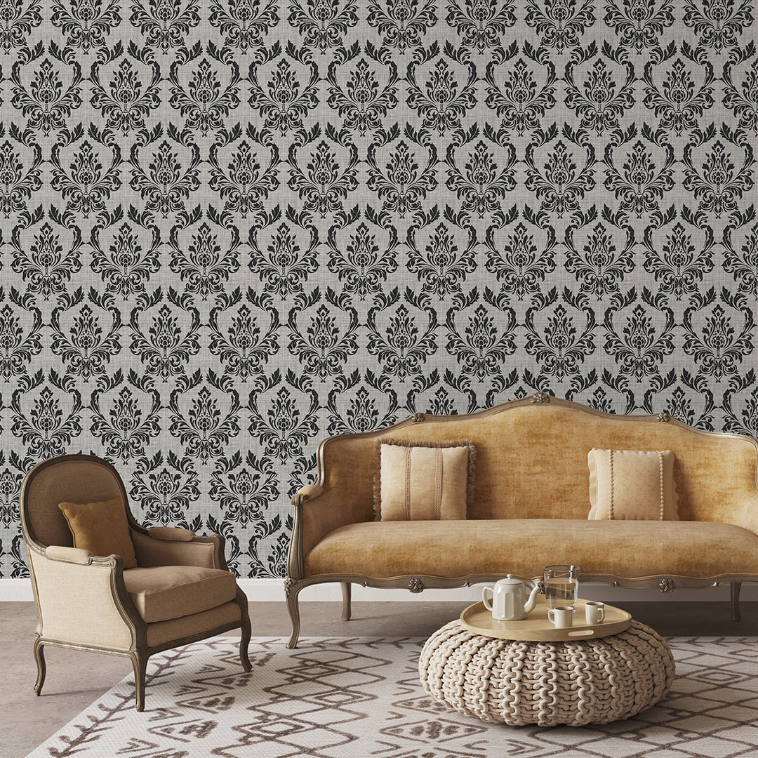 Black Gray Damask Wallpaper A028