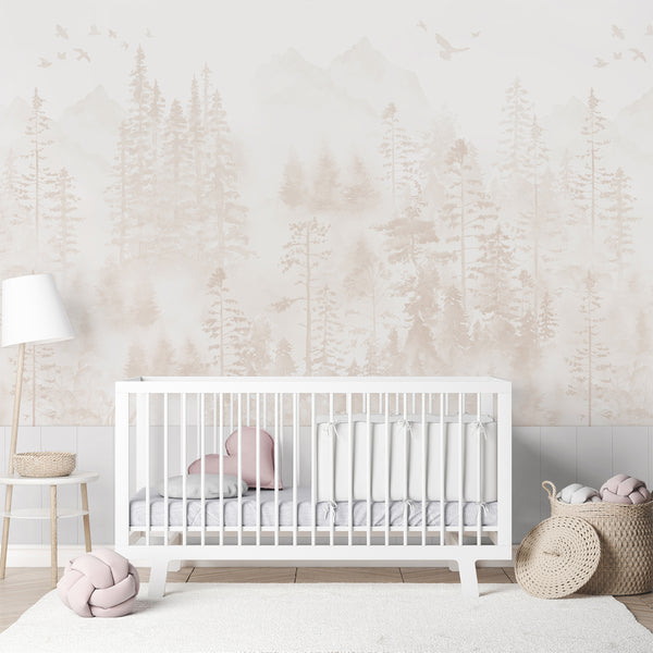 Beige Misty Forest Wall Mural AM187