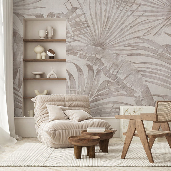 Retro Palm Leaves Wall Mural AM023 - CostaCover - Peel and stick Removable Wallpaper - about walls - abstract floral - abstract wallpaper