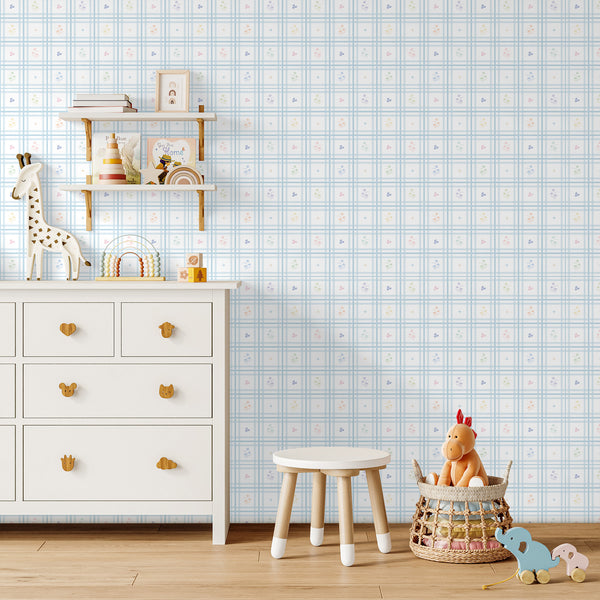 Blue Plaid Floral Wallpaper L148