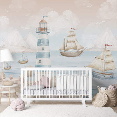 Pastel Nautical Lighthouse Wall Mural AM148