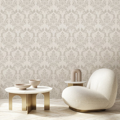 Beige Classic Damask Wallpaper A030